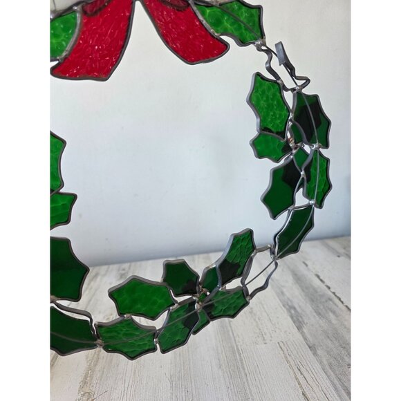 Vintage large 14" stained glass wreath hanging Xmas heavy decor - Picture 6 of 9